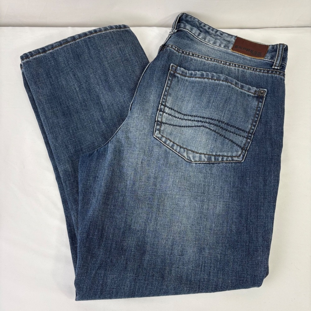 EXPRESS Mens‎ Jeans Relaxed Straight Leg Blue Wash Denim Cotton 38x30 (36x28)